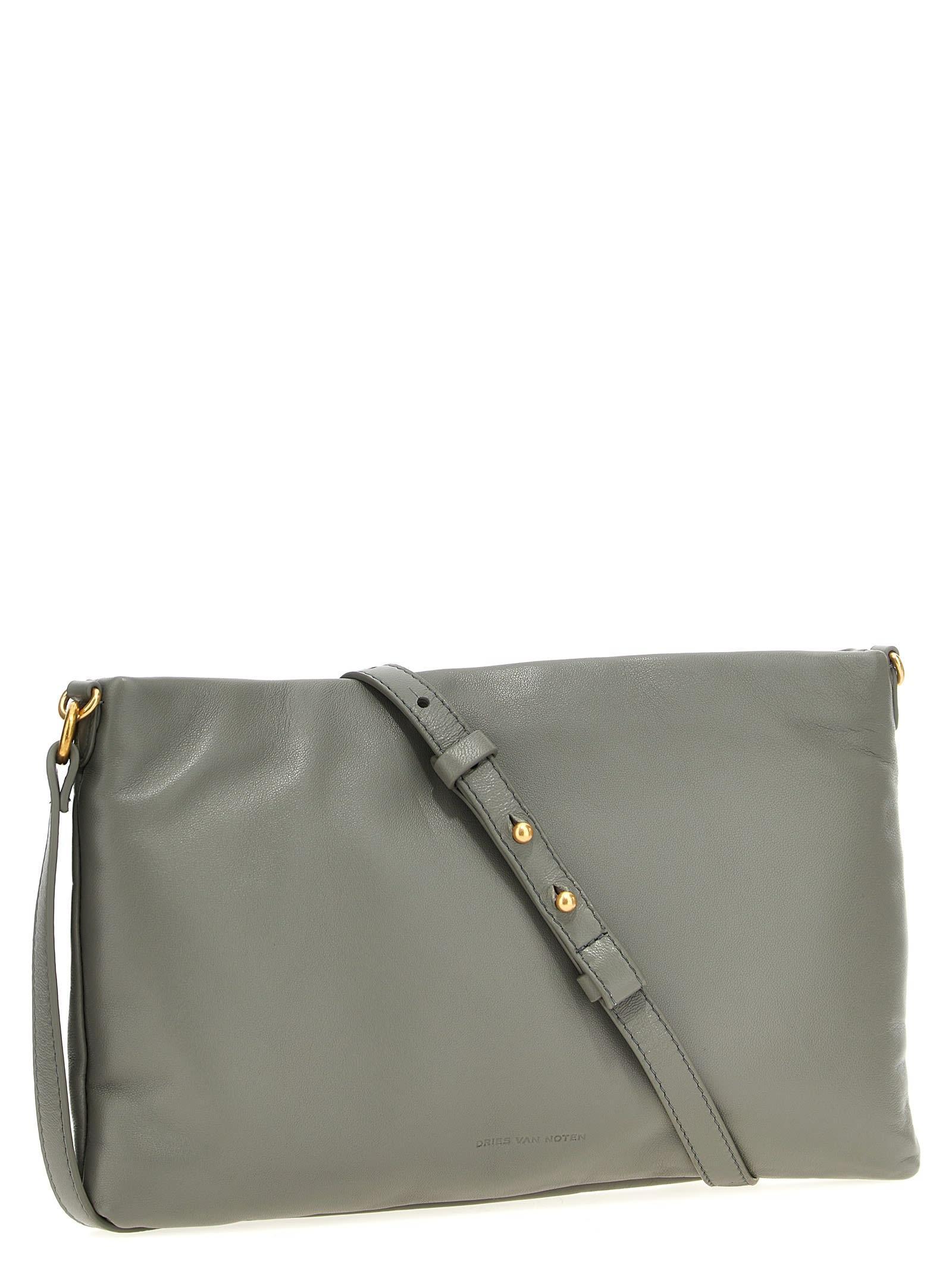 DRIES VAN NOTEN Logo Leather Clutch Bag In Gray Product Image