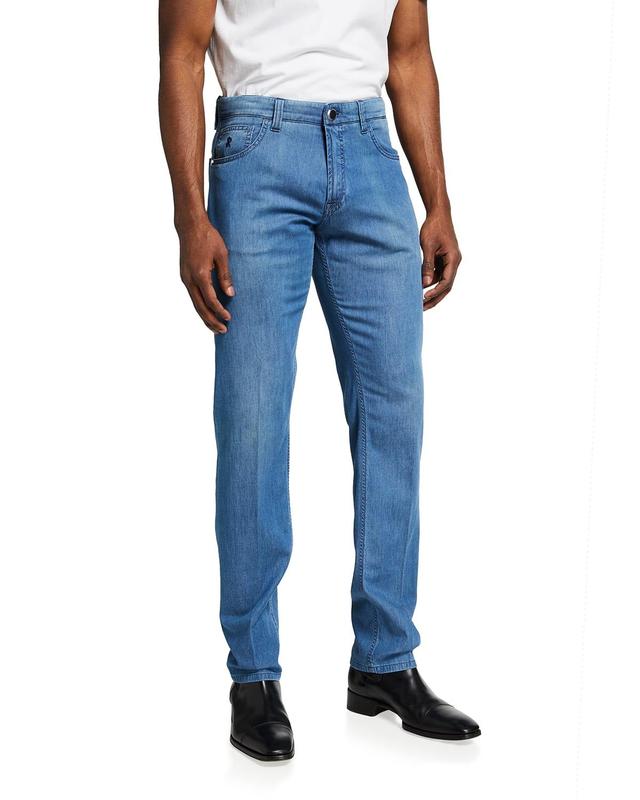 Mens Light-Wash Straight-Leg Denim Jeans Product Image