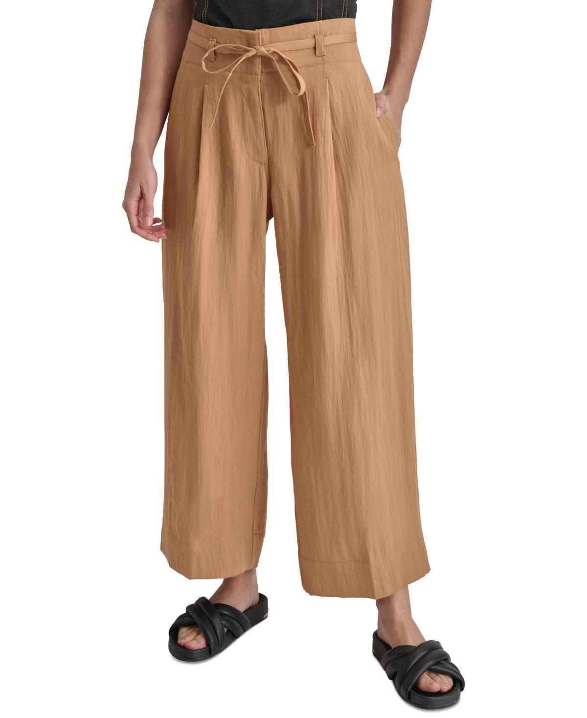 Dkny Womens High Rise Tie-Waist Wide Leg Pants Product Image