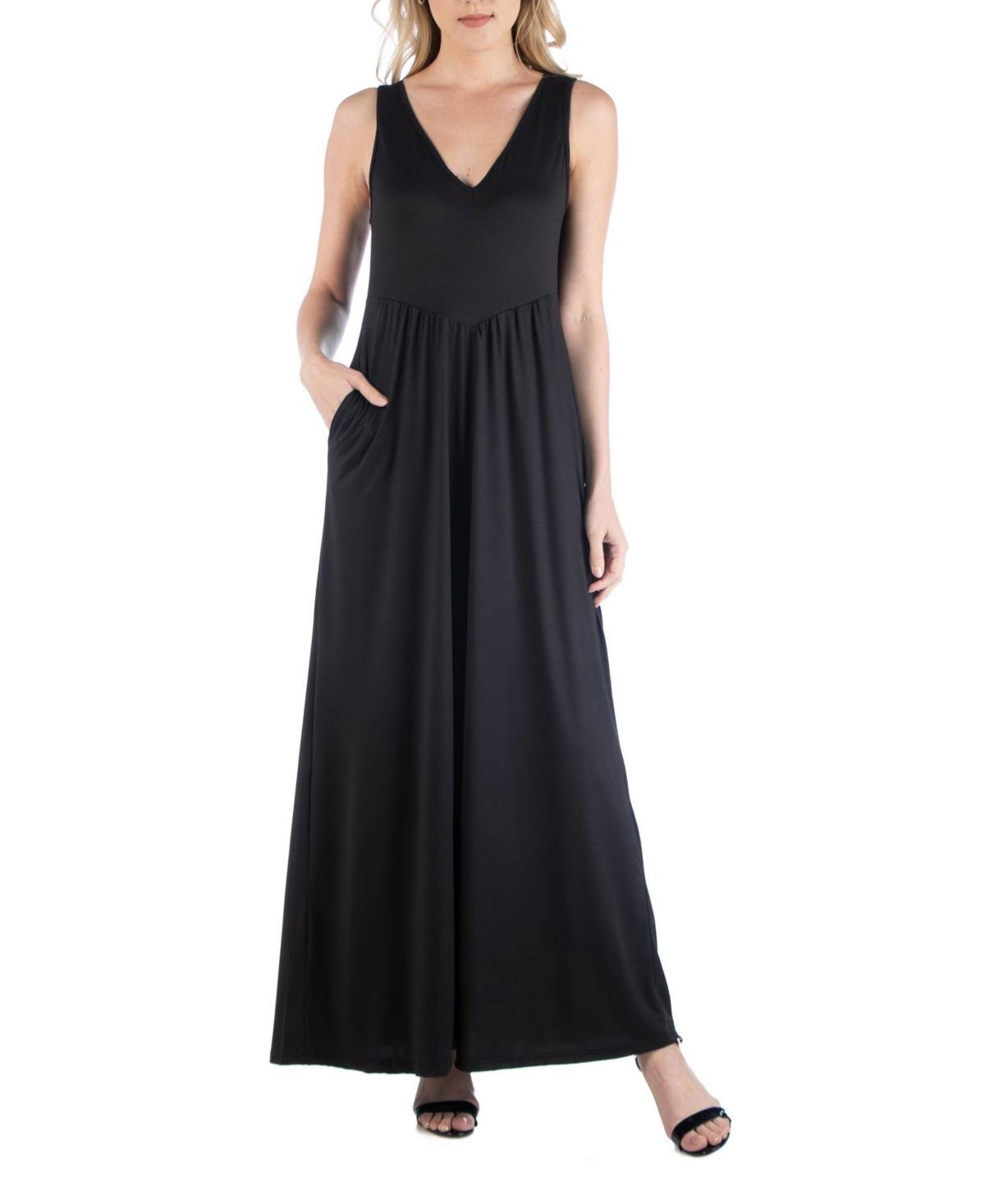 24seven Comfort Apparel Womens Sleeveless V-Neck Maxi Dress with Pocket Detail Product Image