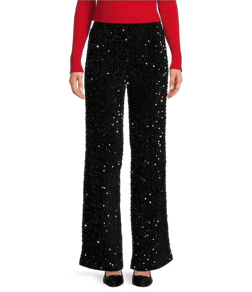 J.Mclaughlin Carter Sequin Velour Flat Front Straight Leg Pant Product Image