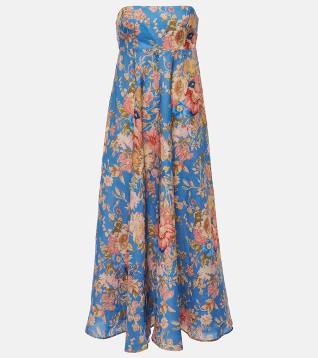 Womens Dusty Blue Floral August Floral-print Linen Midi Dress Product Image