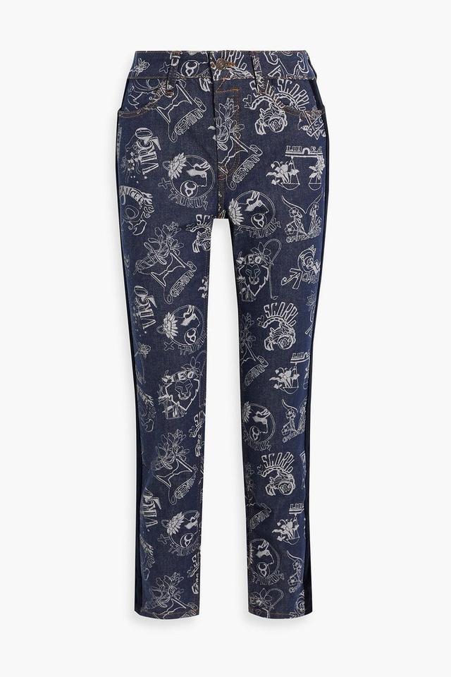 Printed High-rise Slim-leg Jeans In Dark Denim Product Image