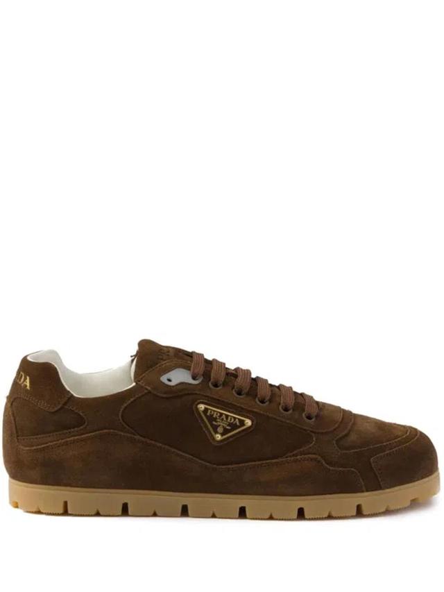 PRADA Faded Suede Sneakers In Dark Brown Product Image