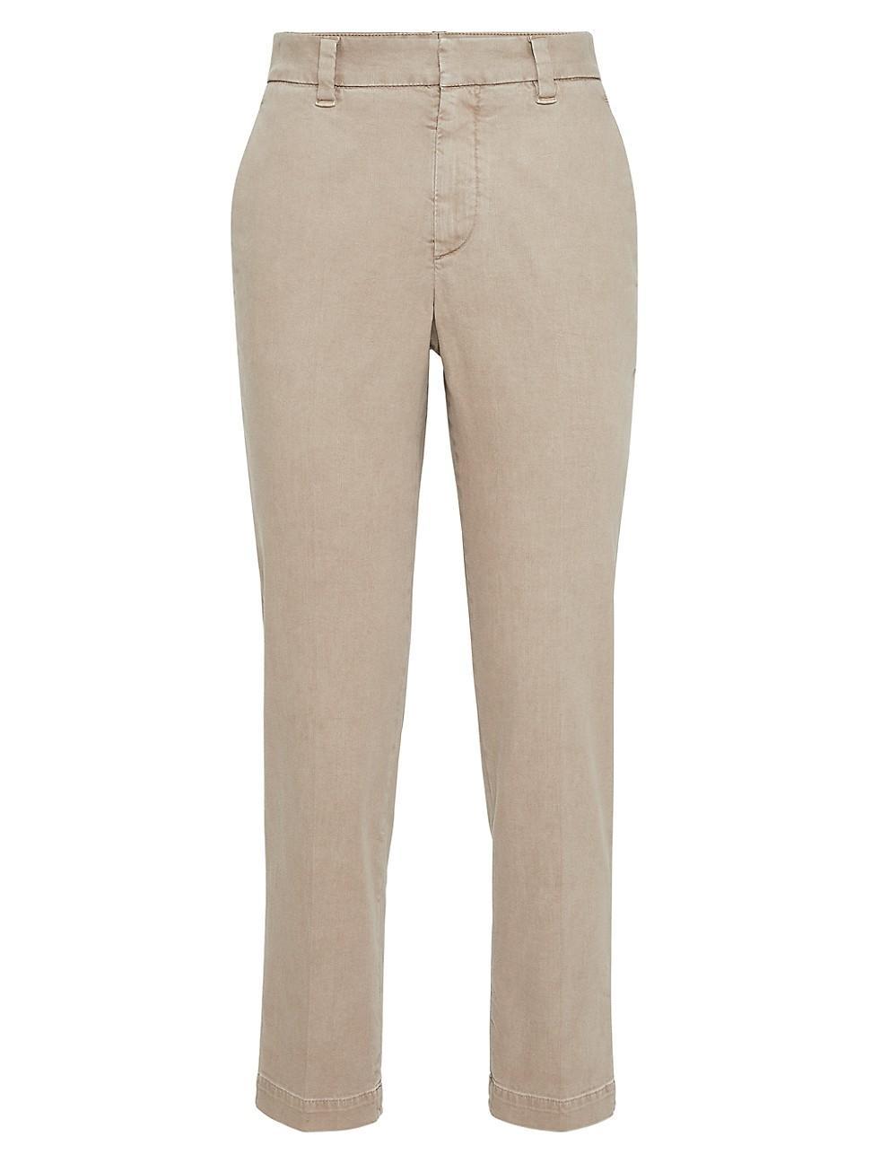 Womens Garment Dyed Cigarette Trousers in Stretch Cotton Drill with Monili Product Image