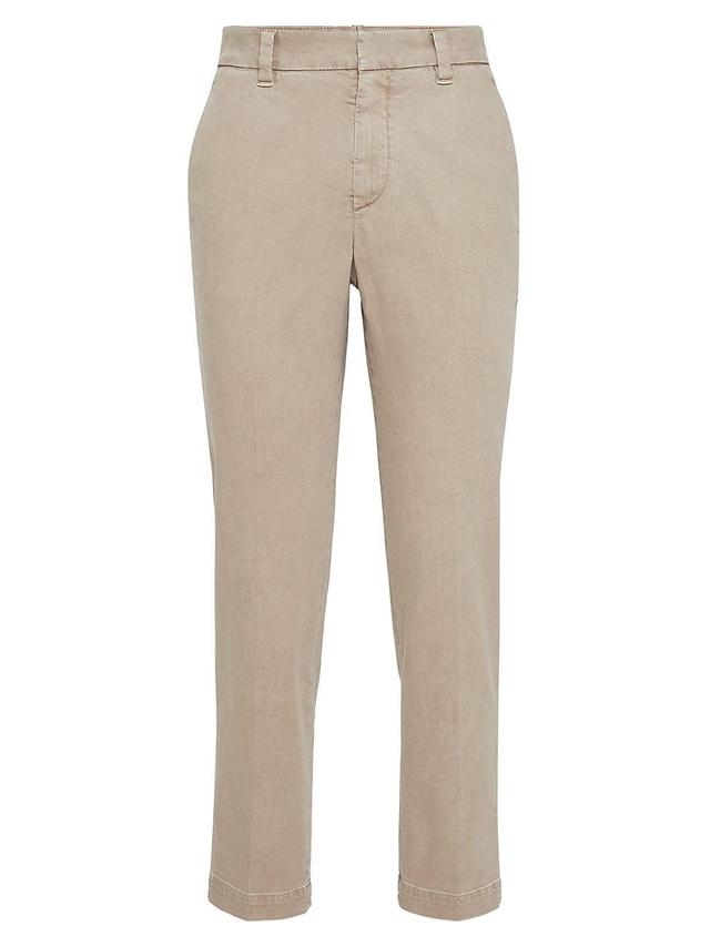 Womens Garment Dyed Cigarette Trousers in Stretch Cotton Drill with Monili Product Image