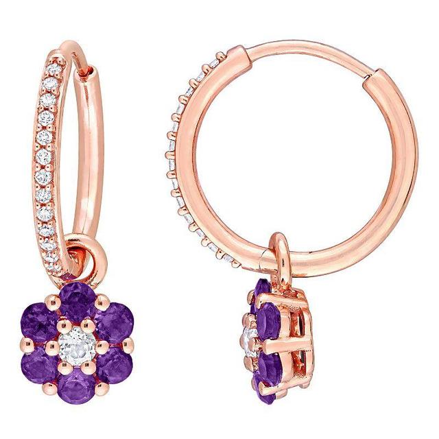 Stella Grace 10k Rose Gold African Amethyst, White Topaz & 1/8 Carat T.W. Diamond Floral Hoop Earrings, Womens, Purple Product Image