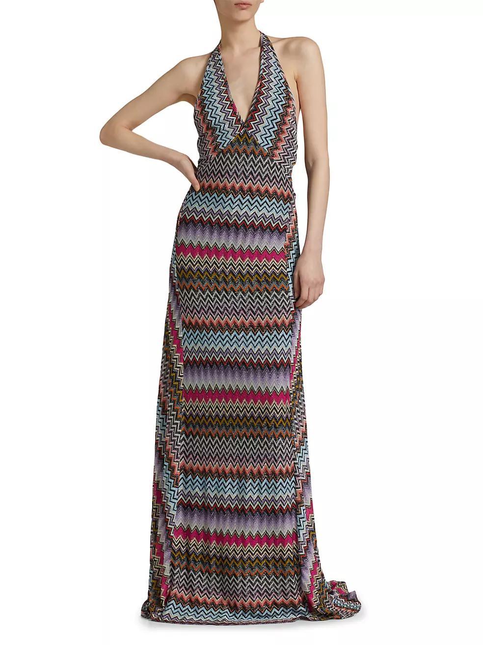 Chevron-Striped Halter Gown Product Image