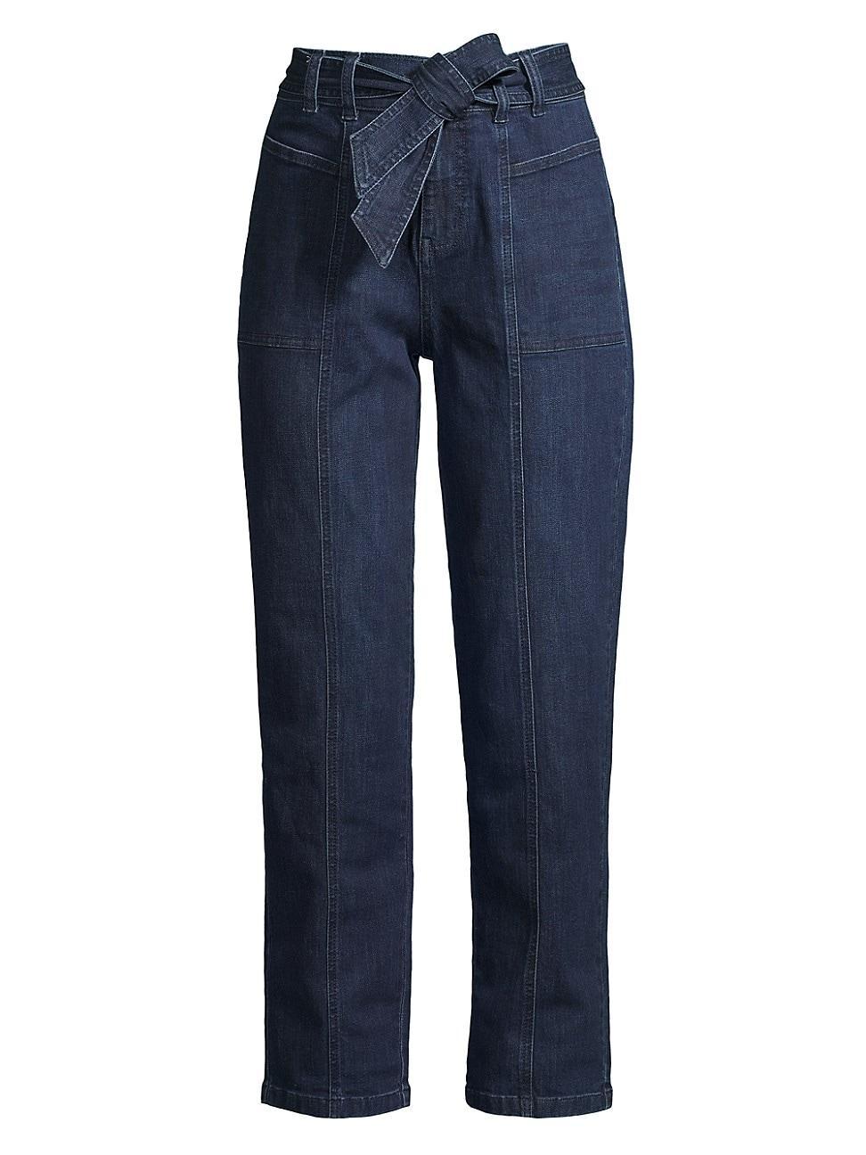 Womens Belted Straight-Leg Jeans Product Image