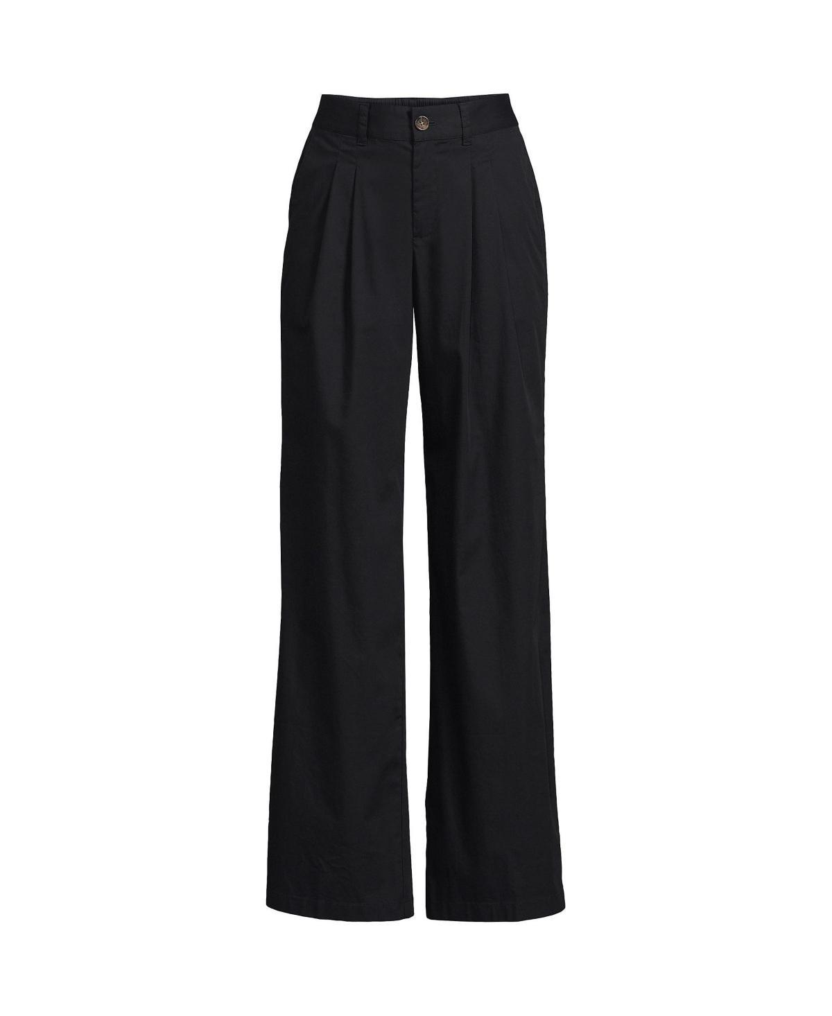 Womens Lands End High Rise Crisp Poplin Chino Wide Leg Pants Deep Blue Product Image