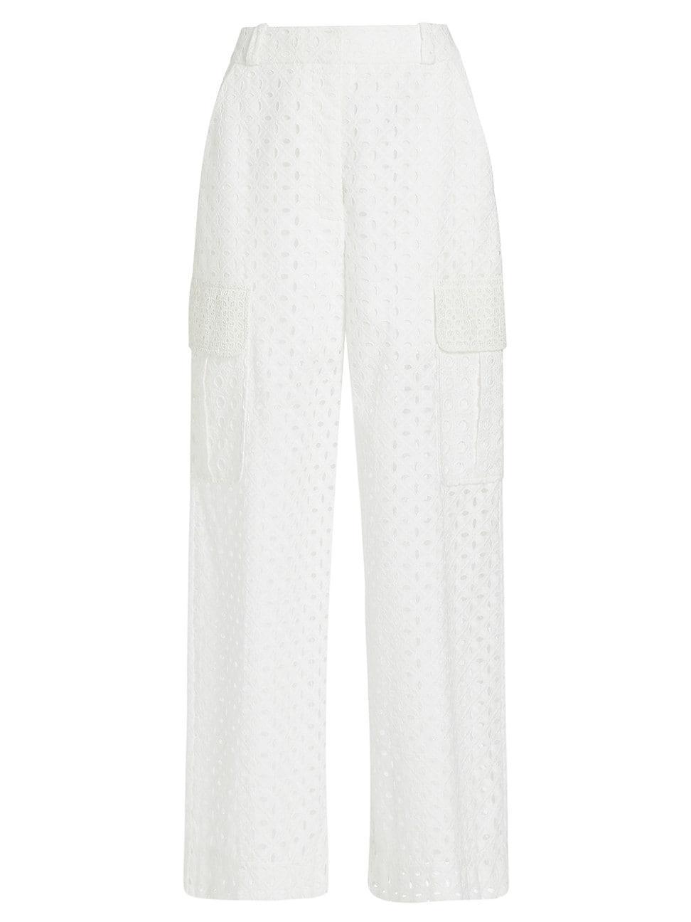 Womens Matchmaker Wide-Leg Cotton Eyelet Pants Product Image