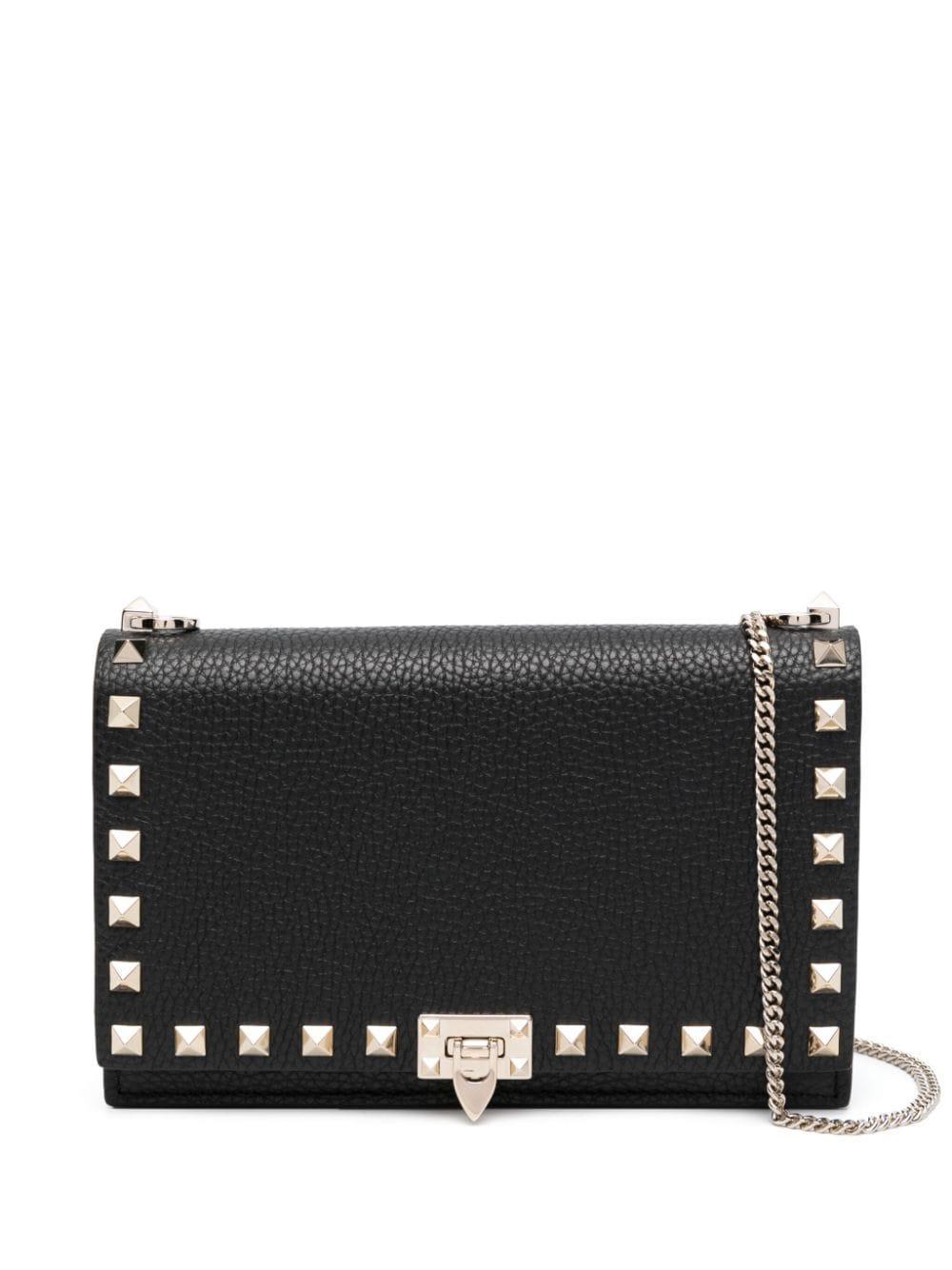 Rockstuds Flap Leather Pouch Crossbody Bag In Black Product Image