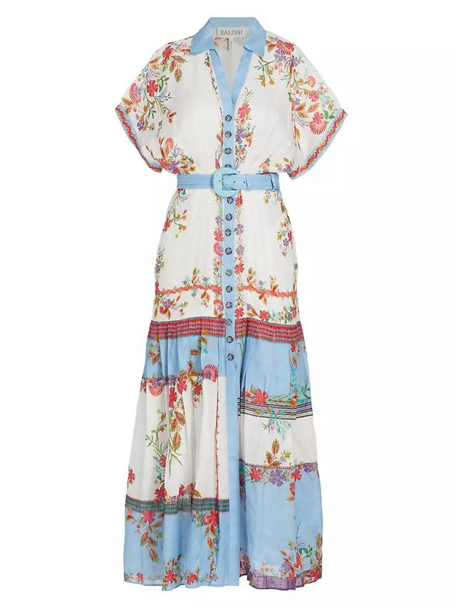 Riya Belted Printed Linen Midi-Dress Product Image