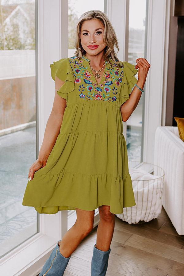 Hidden Bungalow Embroidered Dress In Lime Product Image