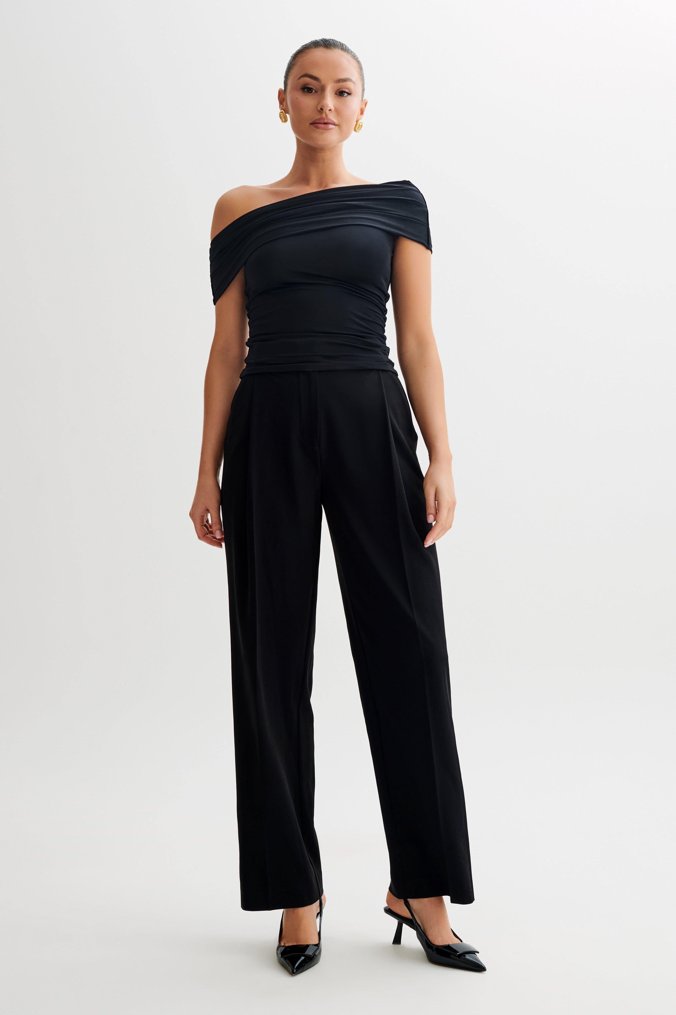 Cassandra Off Shoulder Slinky Top - Black Product Image