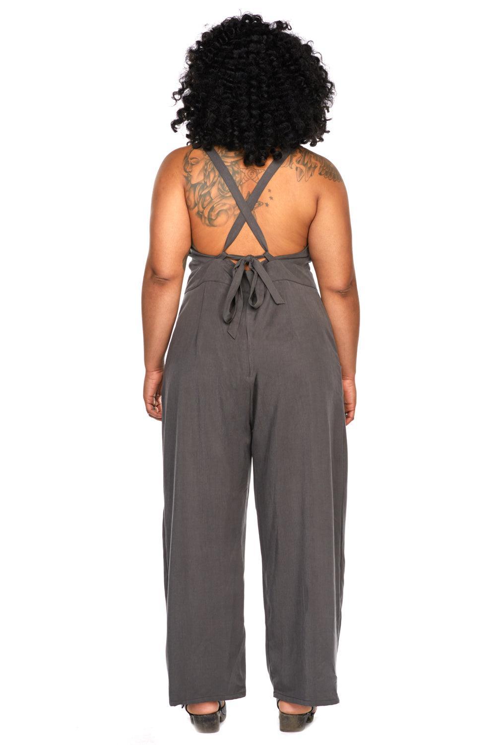 Yolked Juniper Jumpsuit in Black Brushed Cotton Product Image