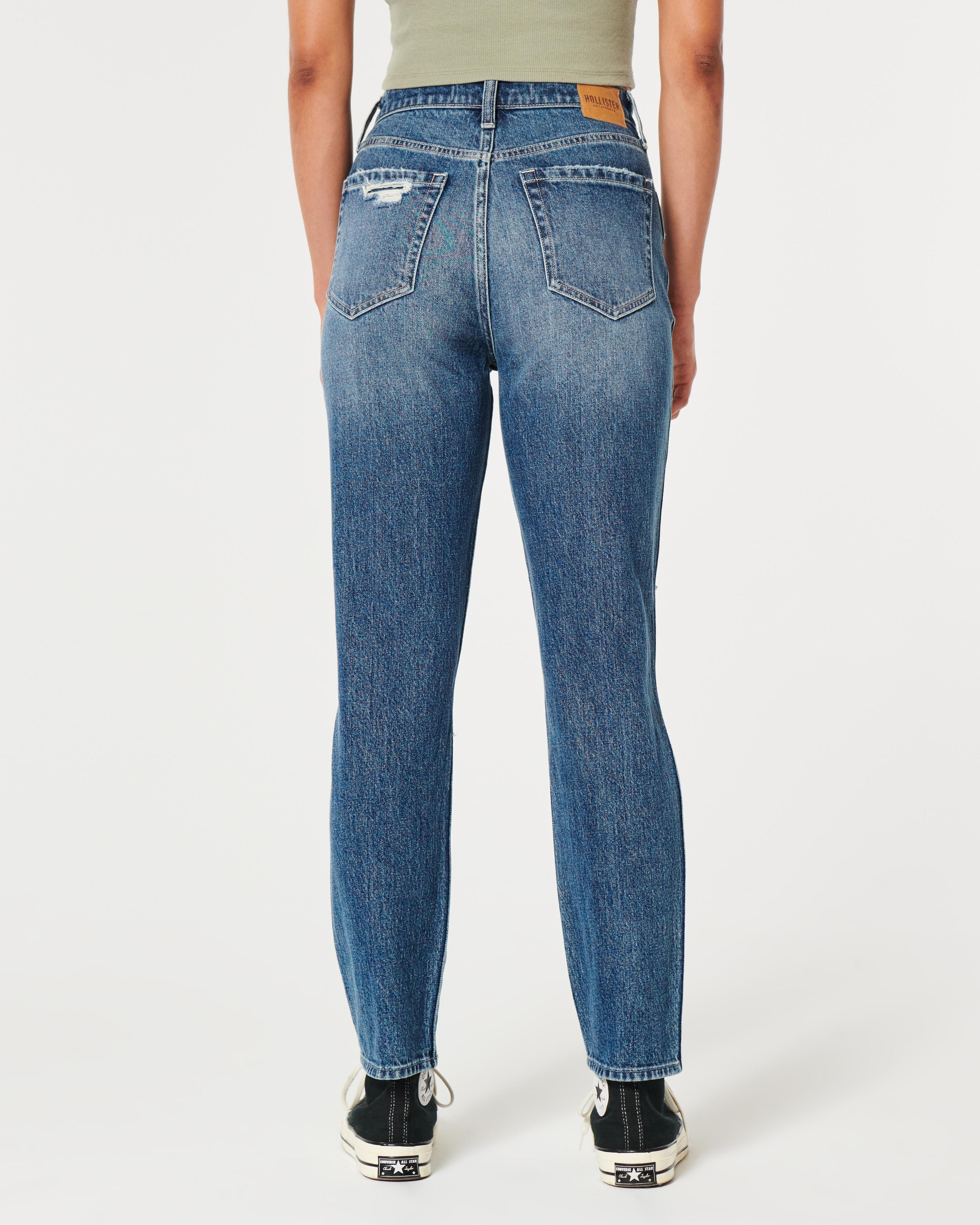 Ultra High-Rise Ripped Medium Wash Mom Jeans Product Image