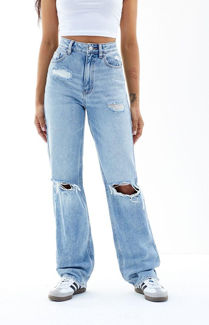 Women's Light Blue Ripped '90s Boyfriend Jeans Product Image