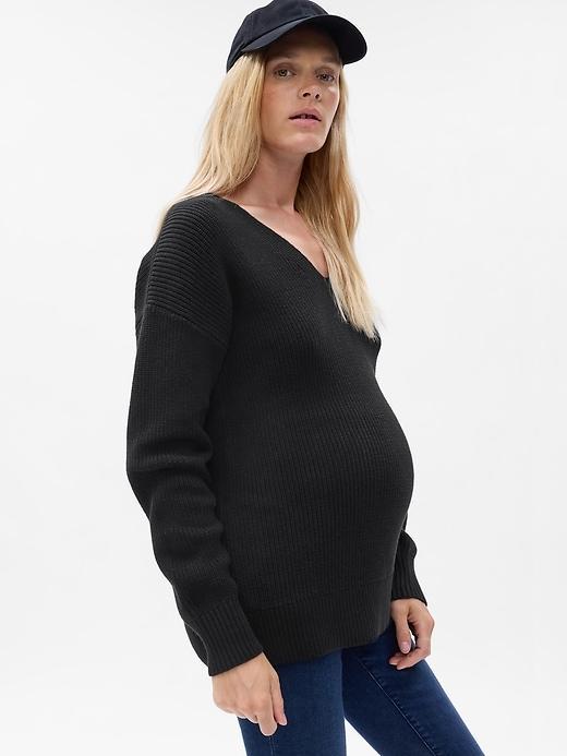 Maternity V-Neck Rib Sweater Product Image