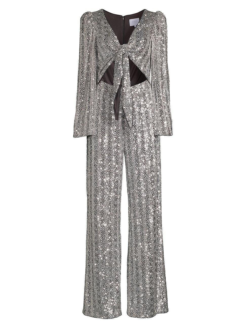 Womens Sequined Tie-Front Jumpsuit Product Image