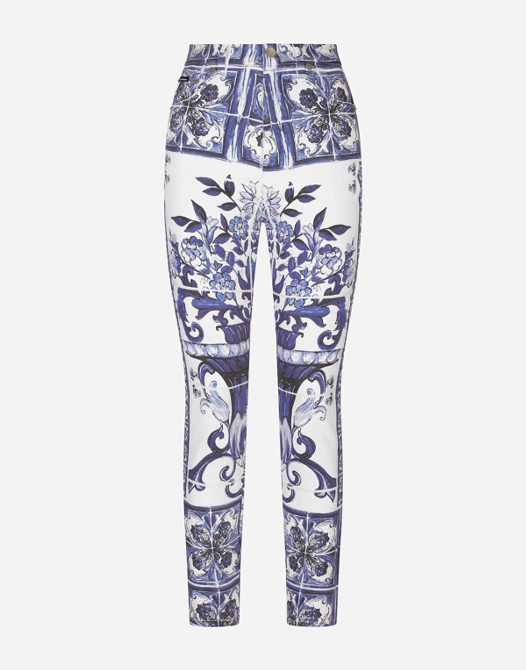 DOLCE & GABBANA Majolica Print High-rise Skinny Jeans In Multicolor Product Image