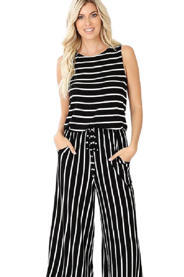 Black and Ivory Striped Jumpsuit Product Image