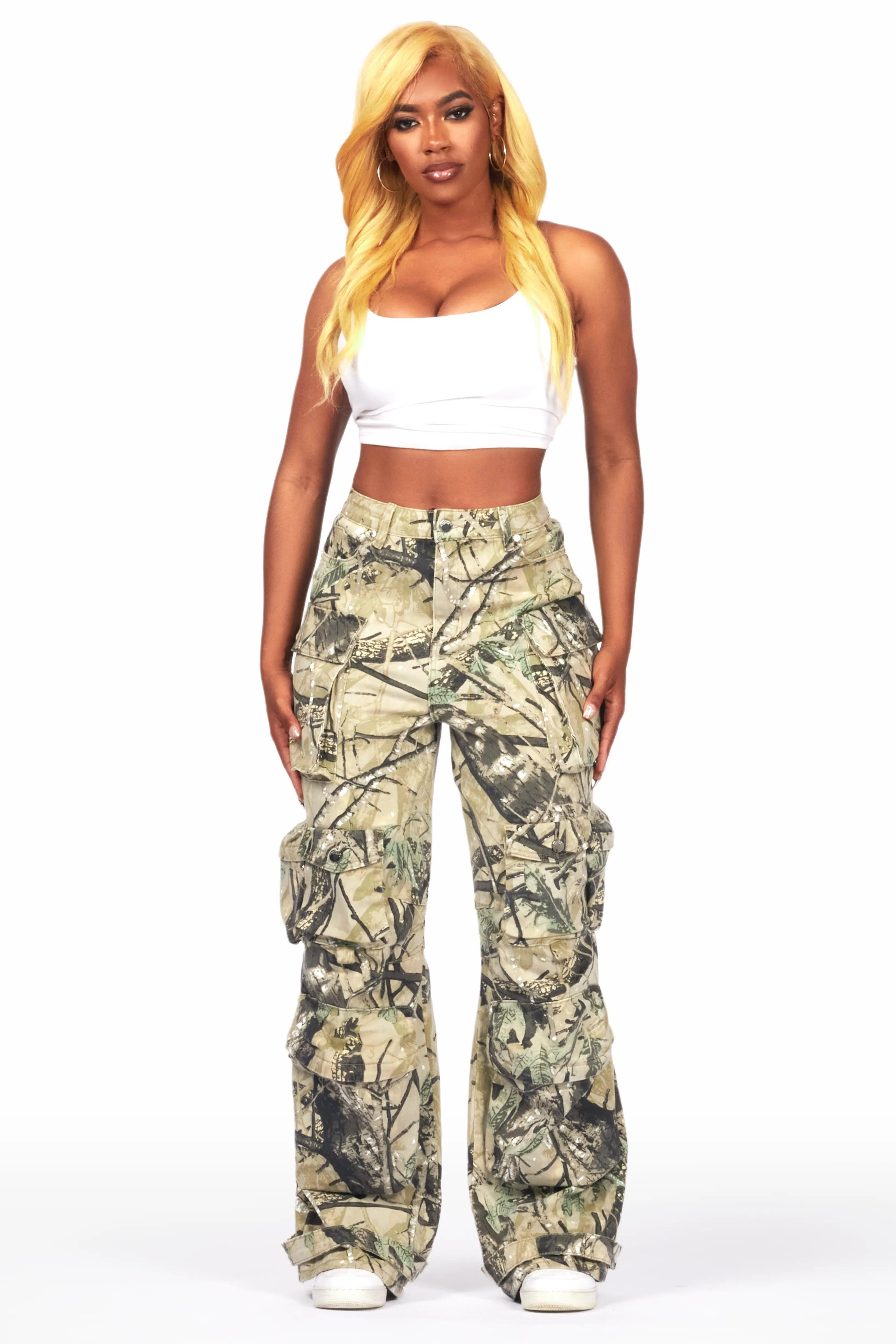 Nakia Tree Camo Cargo Wide Leg Jean Female Product Image