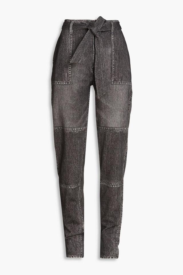 Belted High-rise Tapered Jeans In Charcoal Product Image