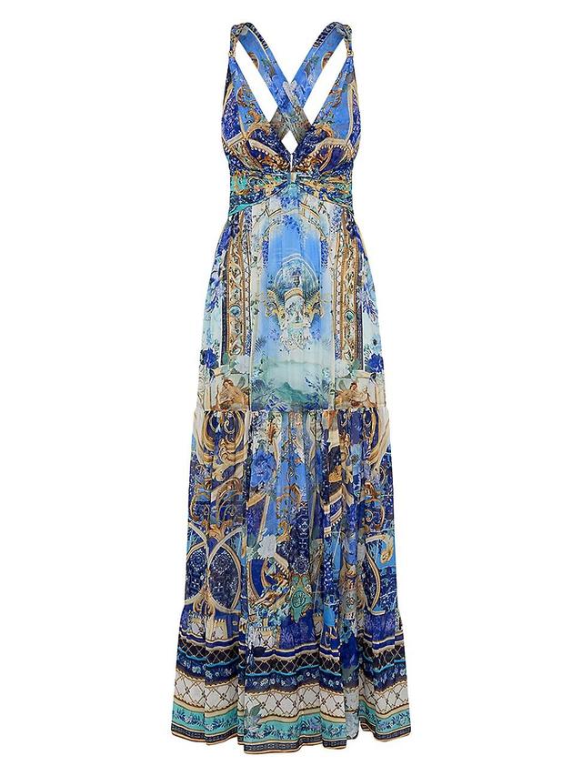 Womens Abstract-Print Silk Sleeveless Maxi Dress Product Image