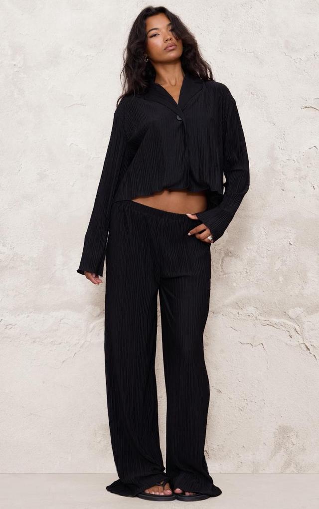  Black Textured Pleated Wide Leg Pants Product Image