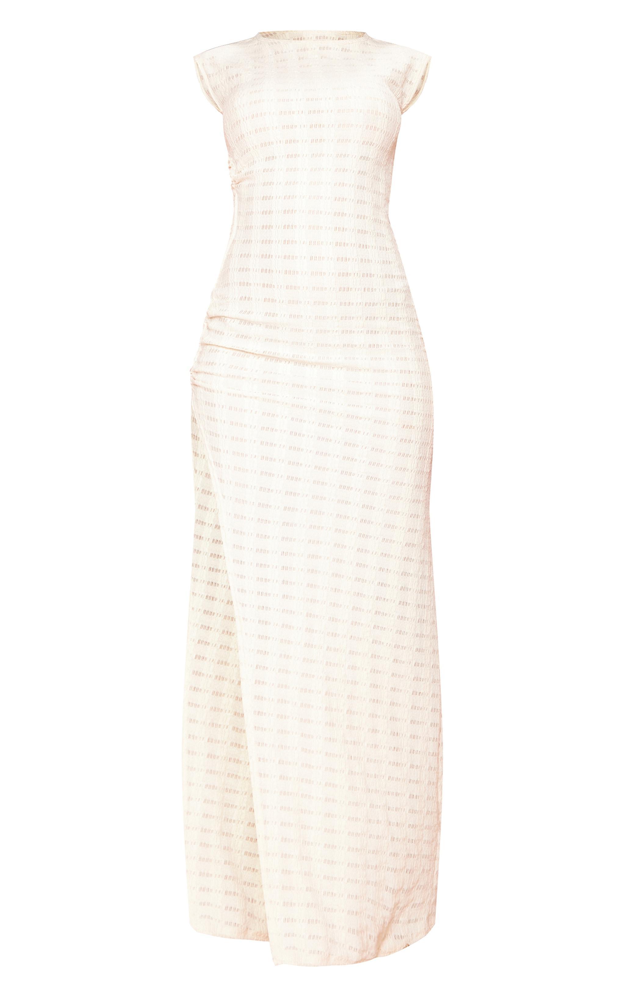 Cream Textured Jersey Boat Neck Ring Detail Maxi Dress Product Image