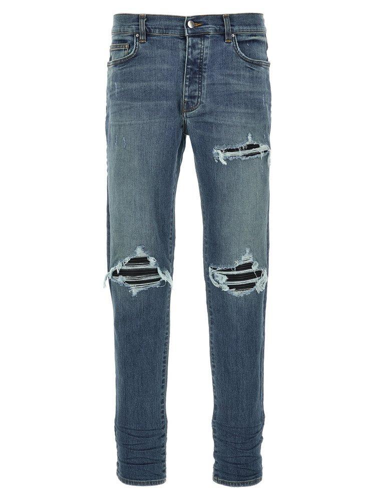 Mx1 Distressed Tapered Leg Jeans In Blue Product Image