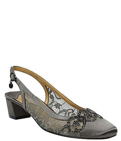 J. Renee Faleece Lace And Satin Slingback Block Heel Pumps Product Image