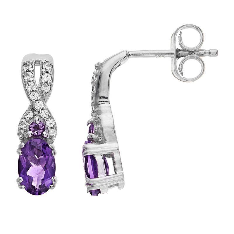 Sterling Silver Amethyst & White Zircon Accent Drop Earrings, Womens Product Image