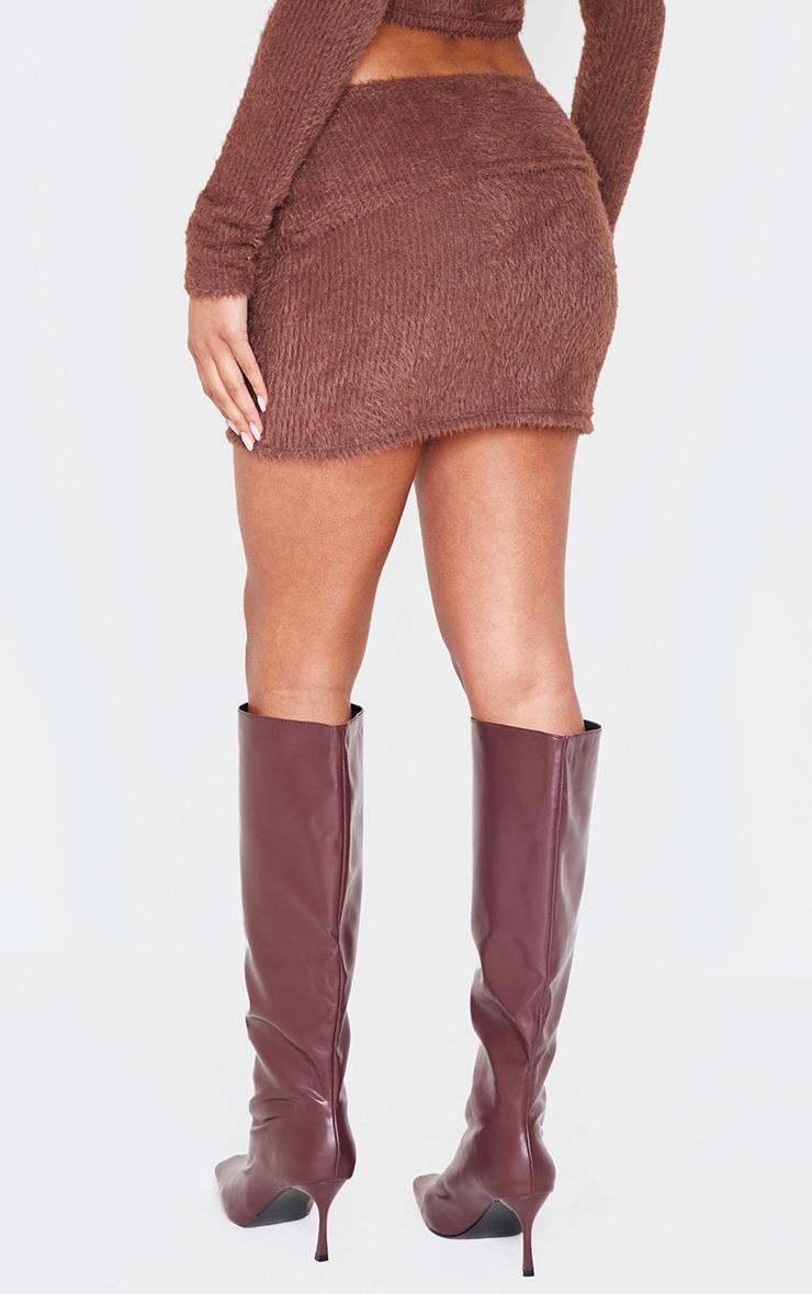 Chocolate Fluffy Fold Over Mini Skirt Product Image