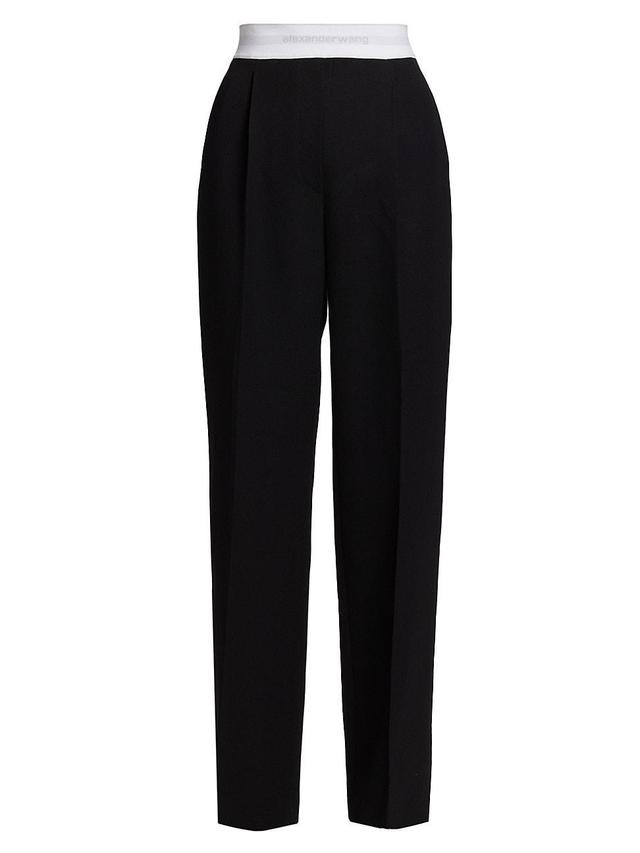 Alexander Wang Logo Elastic High Waistband Pleated Wool Trousers Product Image