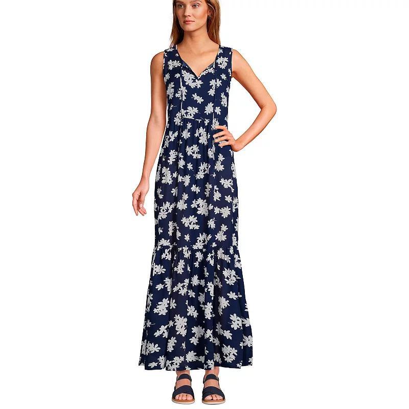 Womens Lands End Sheer Tiered Maxi Swim Cover-Up Dress Product Image