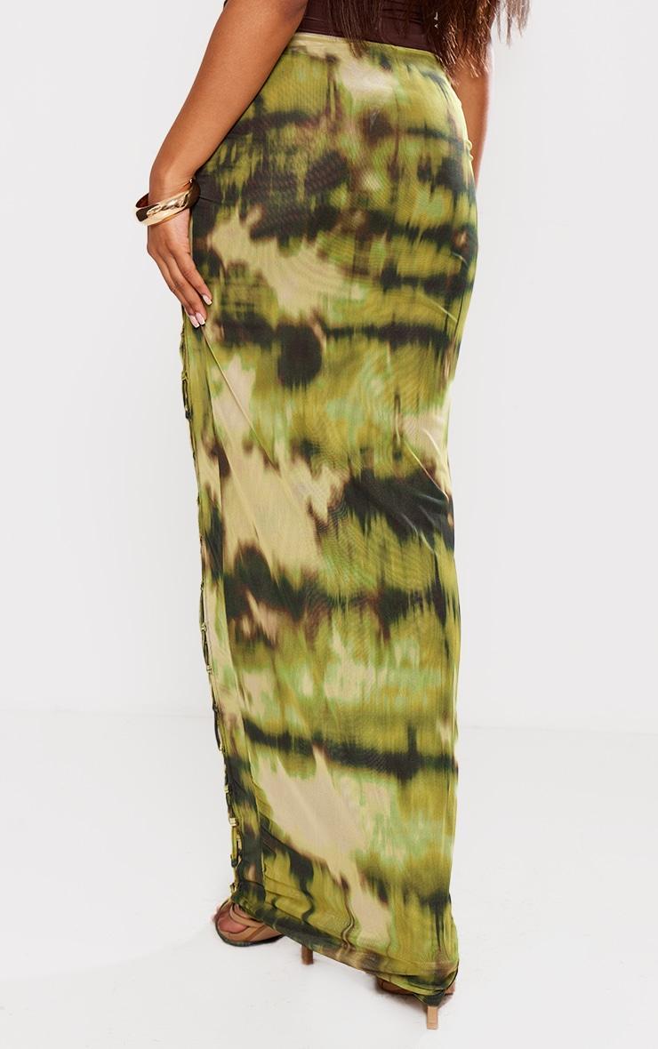  Green Tie Dye Printed Lined Mesh Lace Up Maxi Skirt Product Image