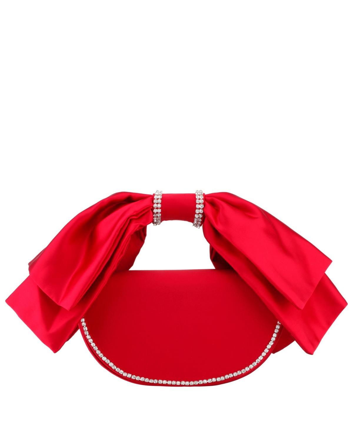 Womens Crystal Trim Satin Bow Clutch Bag Product Image