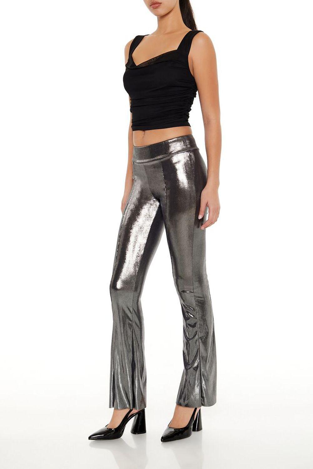 Metallic Mid-Rise Flare Leggings | Forever 21 Product Image