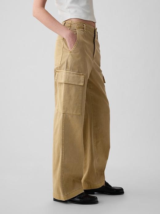 Mid Rise Loose Khaki Cargo Pants Product Image