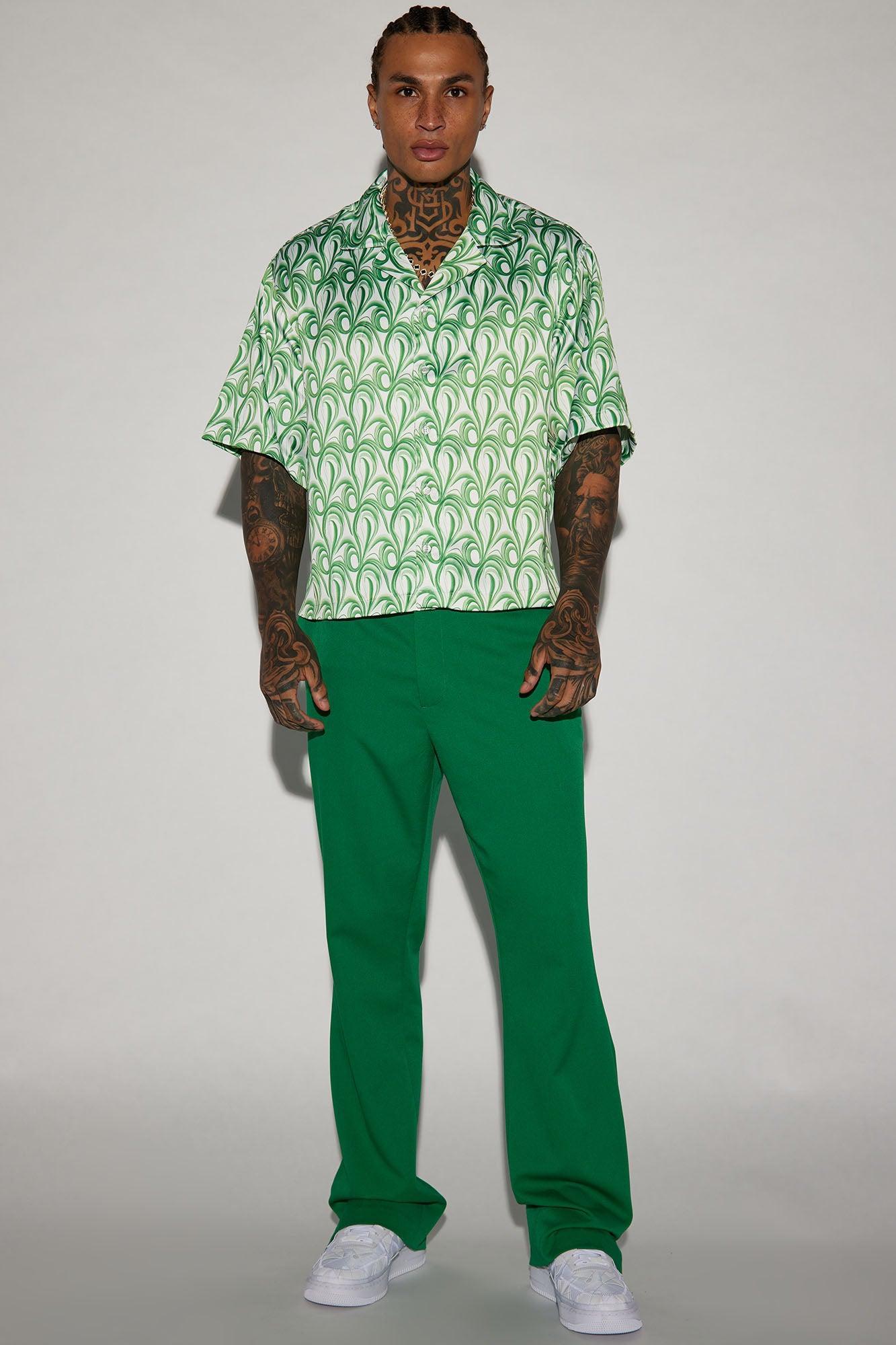 Wonderland Cropped Button Up Shirt - Green Product Image