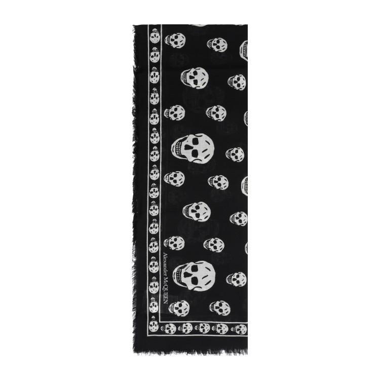 ALEXANDER MCQUEEN Black Ivory Wool Skull Scarf In White product image