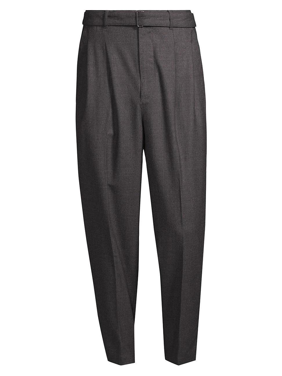 Mens Wool-Blend Belted Trousers Product Image