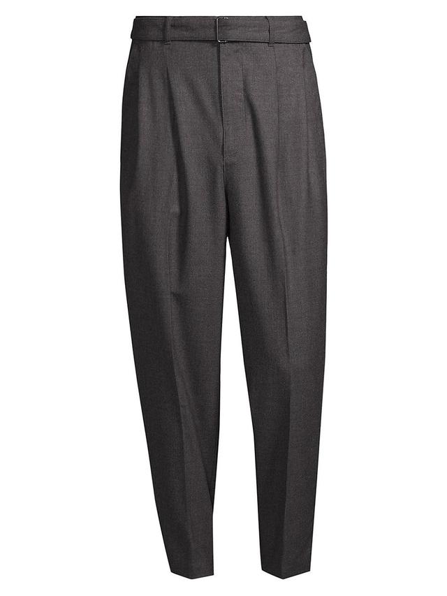 Mens Wool-Blend Belted Trousers Product Image