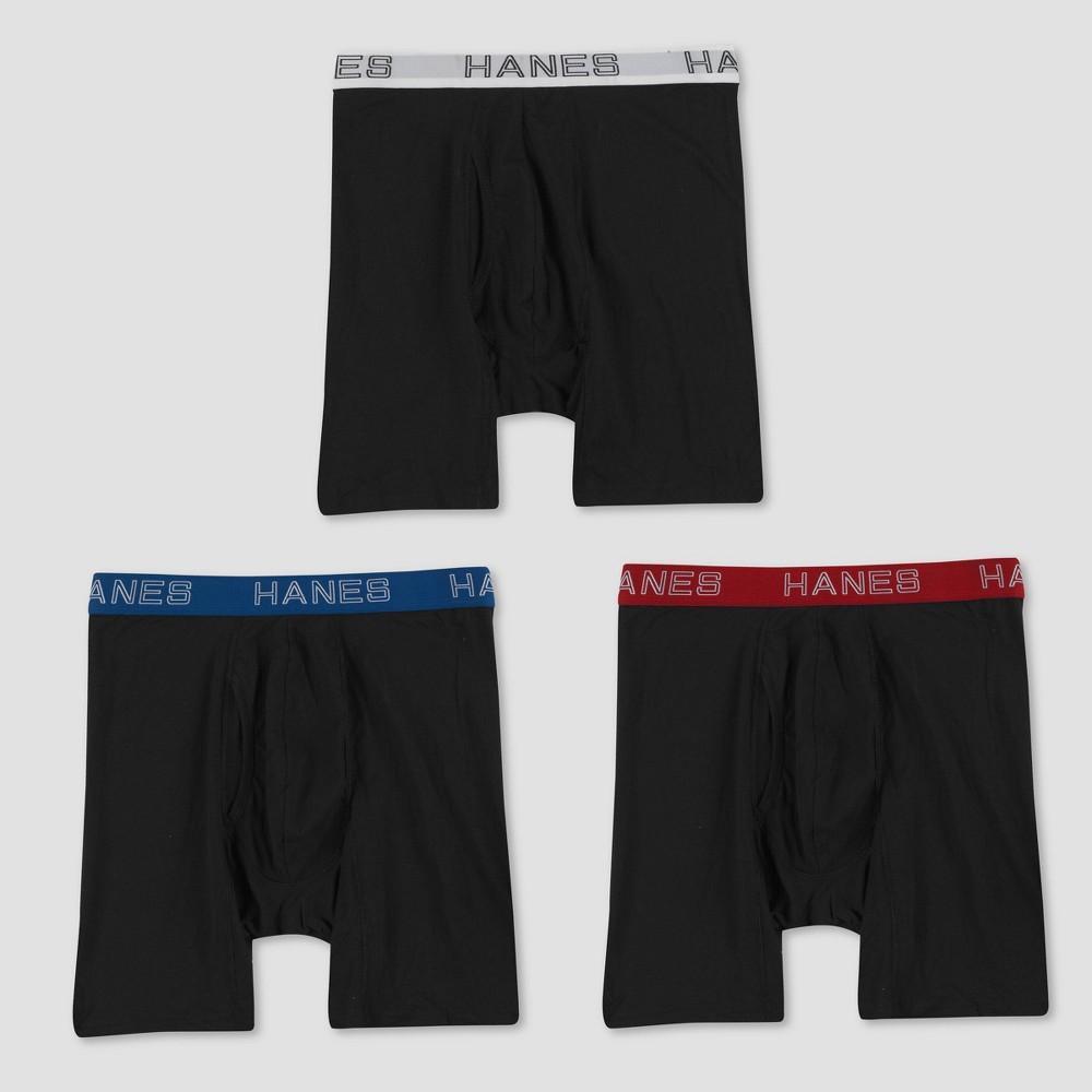 Hanes Red Label Mens 3pk ComfortFlex Boxer Briefs with Wicking FreshIQ - Black S Product Image