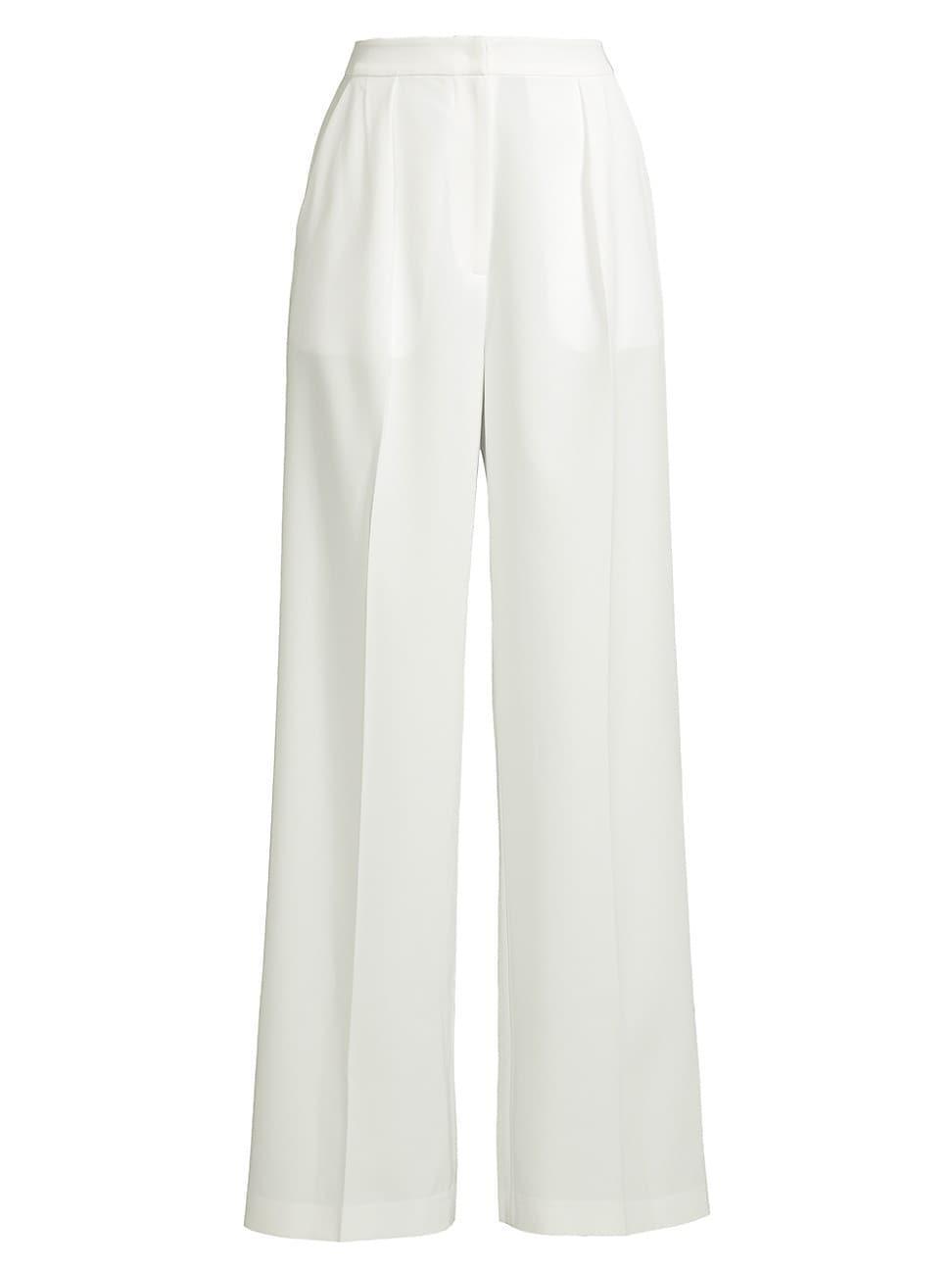 Misook Tailored Wide-Leg Chiffon Pants - Size: LARGE - WHITE Product Image