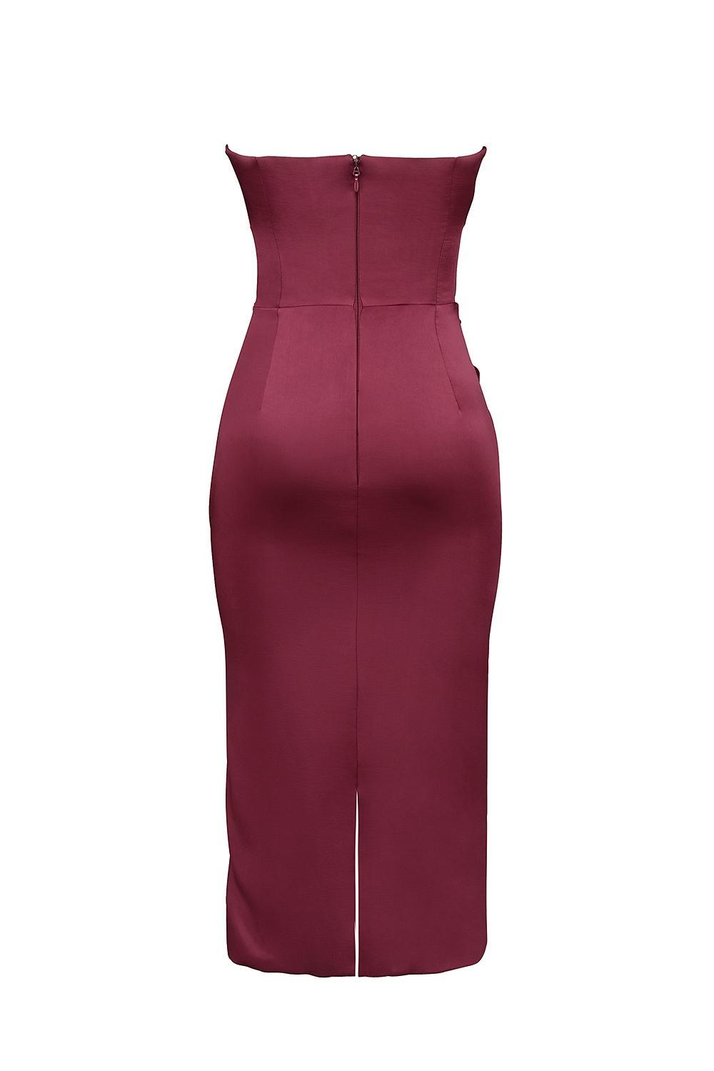 Santana Berry Satin Strapless Midi Dress Product Image