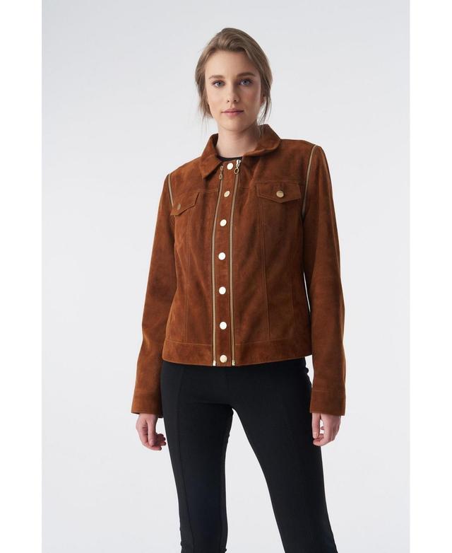 Furniq Uk Womens Detachable Sleeves Suede Biker Jacket and Waistcoat Tan Product Image