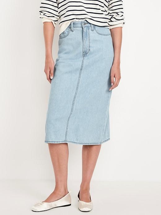 High-Waisted Wow Jean Midi Skirt Product Image